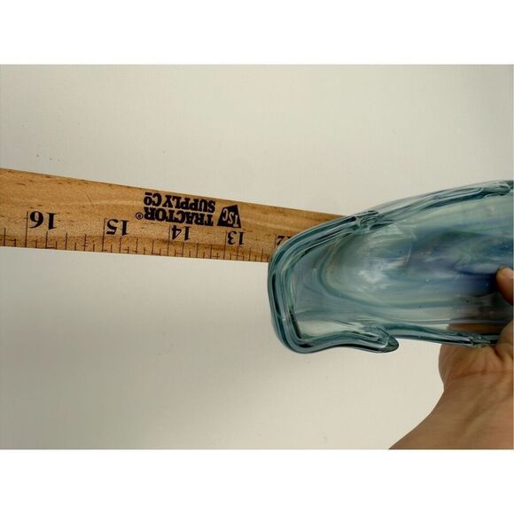 Vintage Handblown Art Glass Water Swirled Blue Green Long 14'' Murano Style - Picture 7 of 9